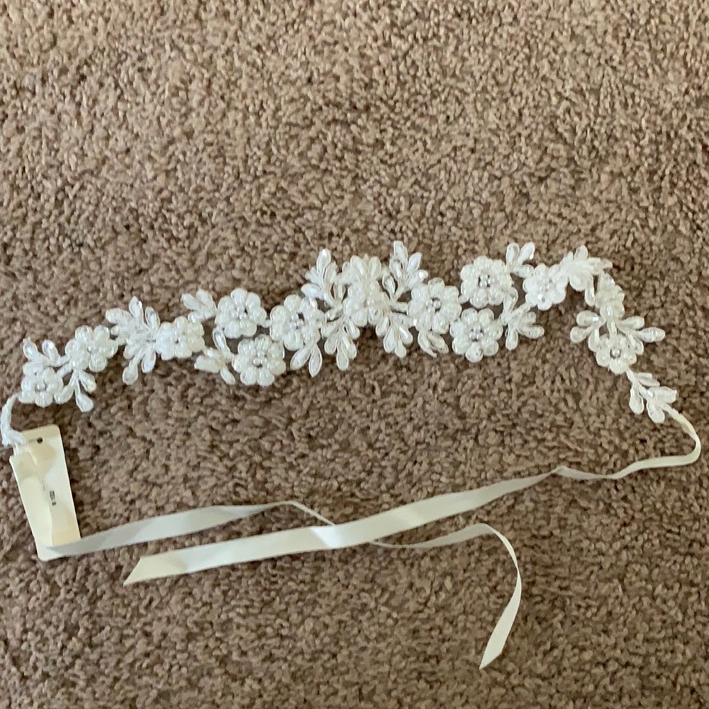 Scallop Beaded Satin Bridal Wedding Dress Sash